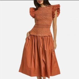 Ulla Johnson Madeline Smocked Midi Dress Sz: 2